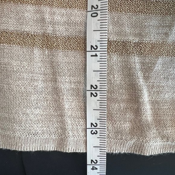 Tory Burch Linen Stripe Sweater Ivory Metallic Gold Lightweight Top, XL - Picture 4 of 5